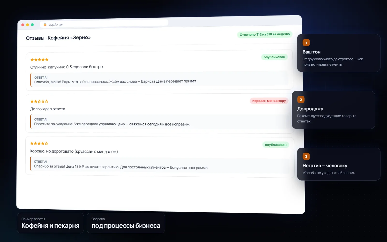 AI-ответы на отзывы и вопросы маркетплейсов для бизнеса: Кофейня и пекарня