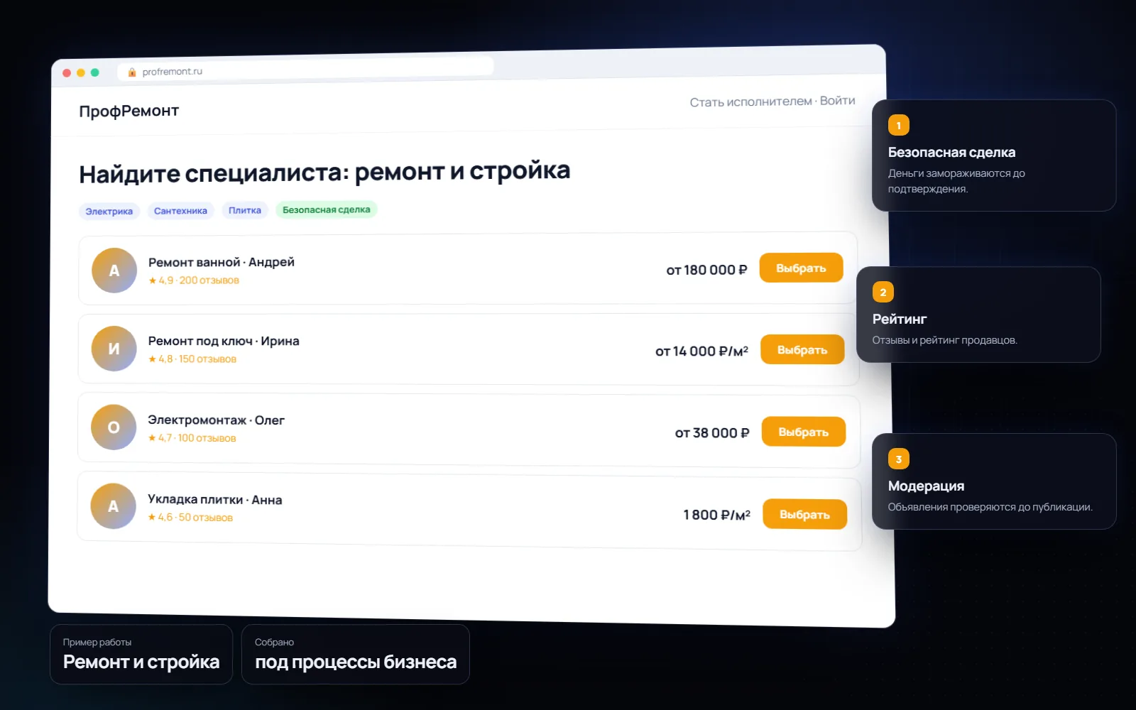 MVP маркетплейса для бизнеса: Ремонт и стройка