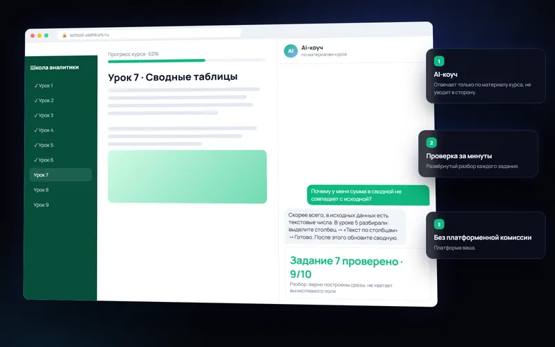 Онлайн-школа с AI-коучем — пример интерфейса