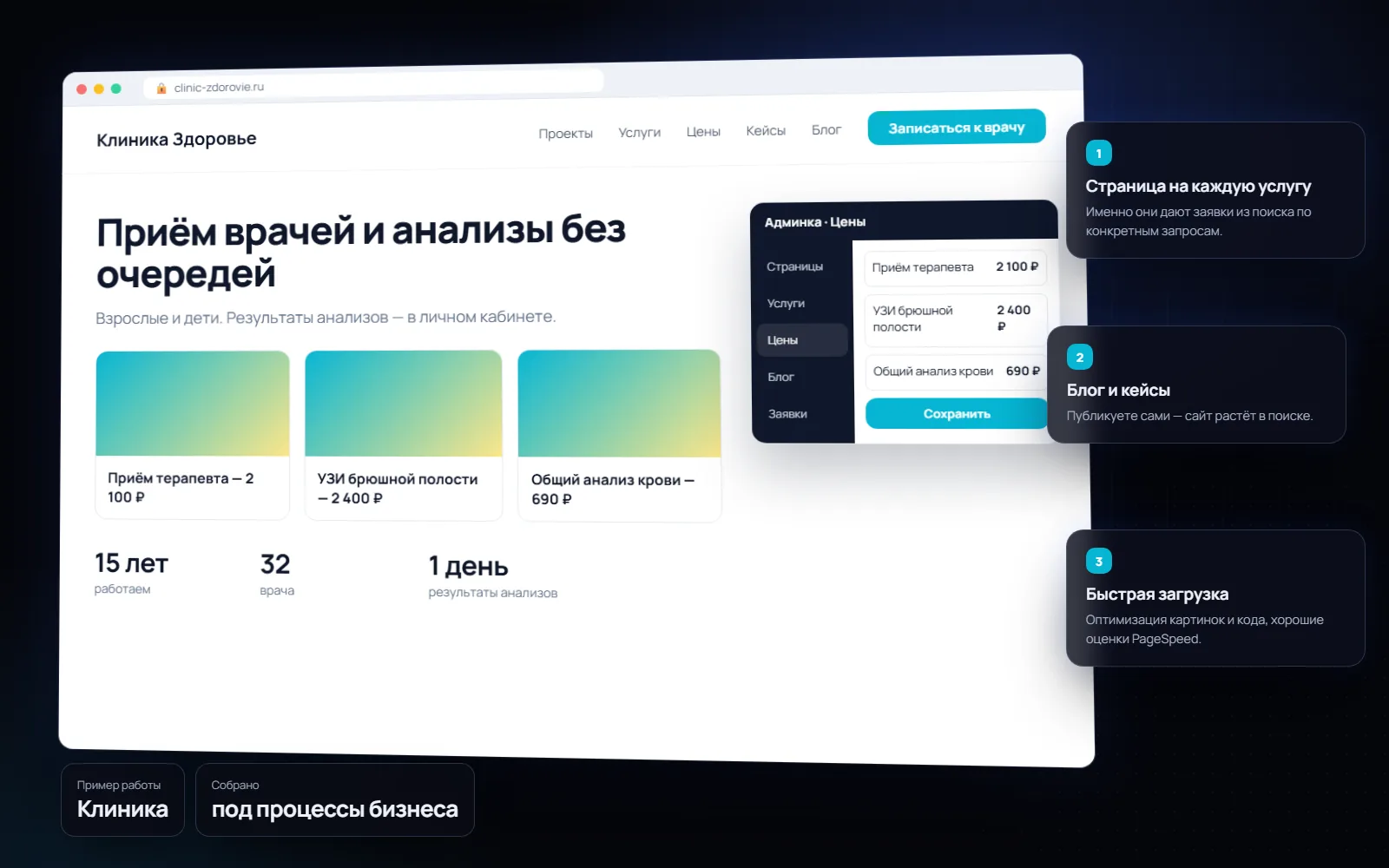 Сайт компании с админкой для бизнеса: Клиника