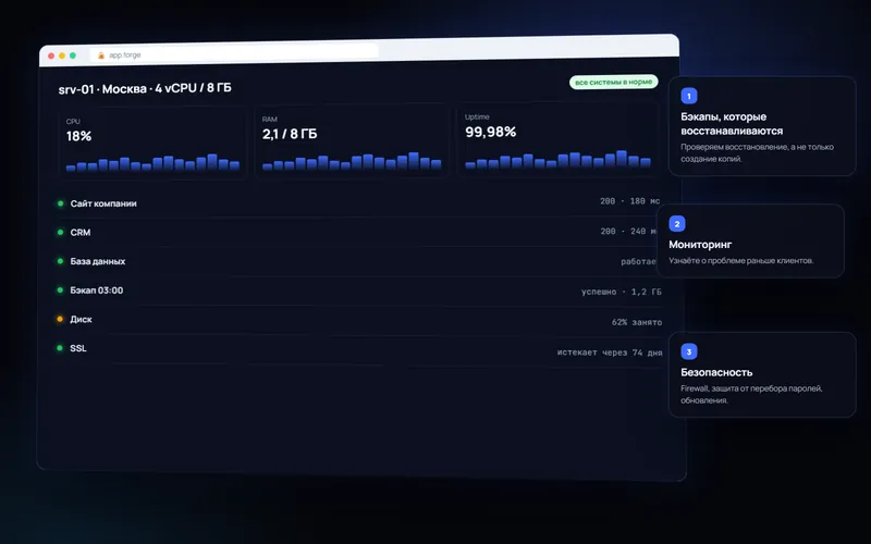 Сервер для бизнеса под ключ — пример интерфейса