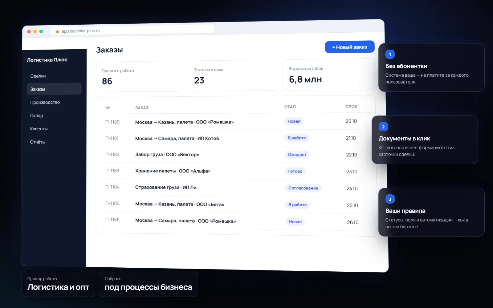 Своя CRM под процессы компании для бизнеса: Логистика и опт